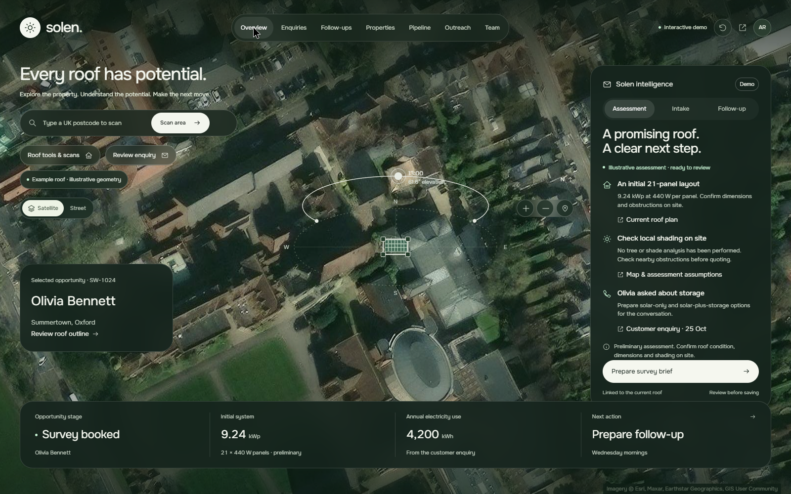 Solen: Solar workspace. Interactive software concept with sample records.